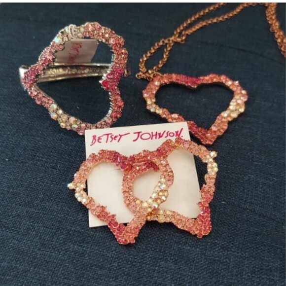 Betsey Johnson RHINESTONE HEARTS 3 PIECE SET - Picture 1 of 9